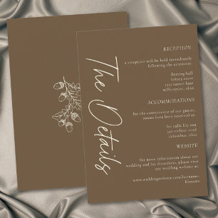 Cocoa Brown Minimalist Leaf Acorn Fall Wedding Enclosure Card
