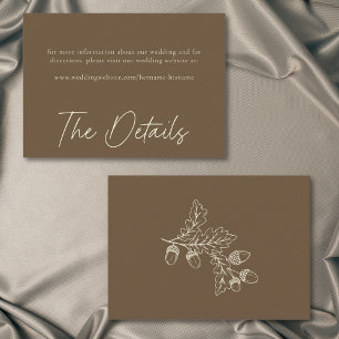 Cocoa Brown Minimalist Leaf Acorn Fall Wedding Enclosure Card