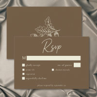 Cocoa Brown Minimalist Leaf Acorn Fall Wedding