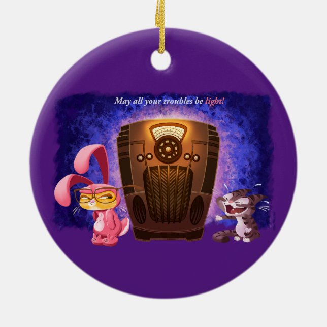 COCOA CATS/PINK NIGHTMARE (2-sides!) - Jeff Willis Ceramic Tree Decoration (Back)