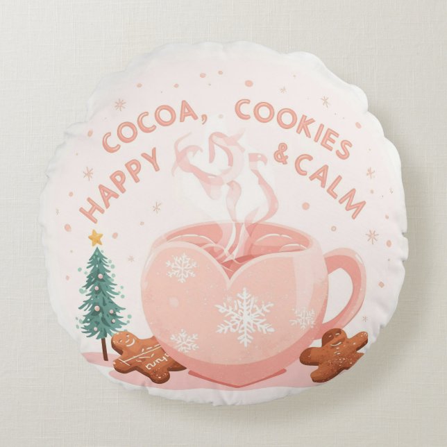 Cocoa, Cookies & Calm – Pastel Christmas CoT-Shirt Round Cushion (Front)
