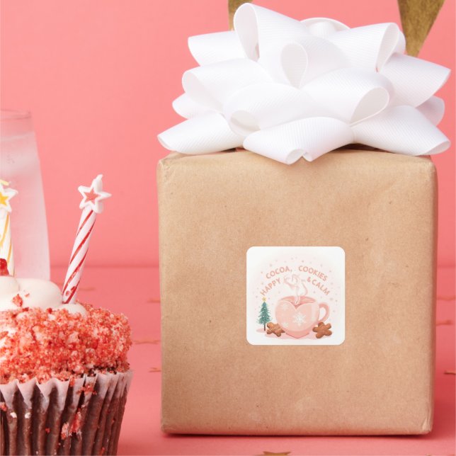 Cocoa, Cookies & Calm – Pastel Christmas CoT-Shirt Square Sticker (Party)