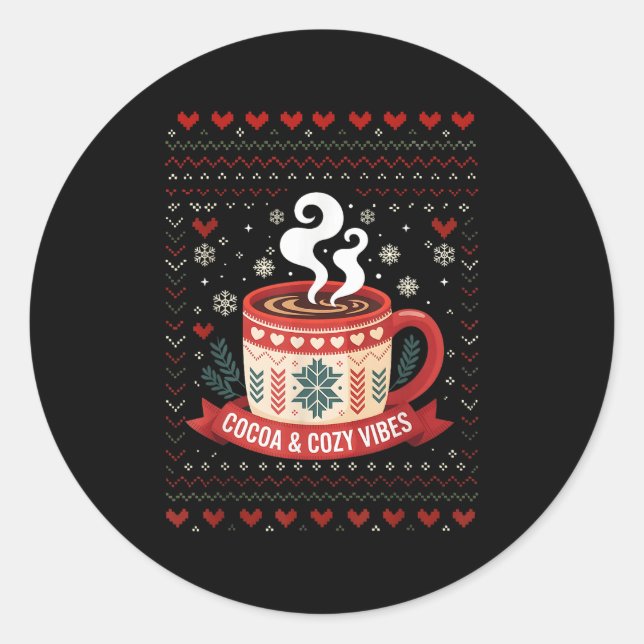 Cocoa Cosy Vibes Hot Chocolate Fall  Classic Round Sticker (Front)