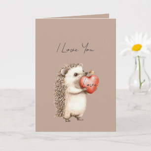 Cocoa Cream Brown Hedgehog Heart Love Card