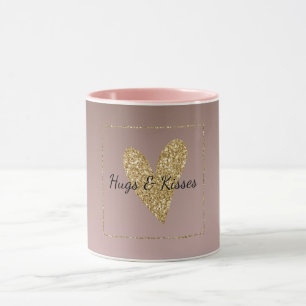 Cocoa Cream Brown Ombre Gold Glitter Heart Mug