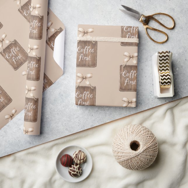 Cocoa Cream Coffee First Bow Wrapping Paper (Crafts)