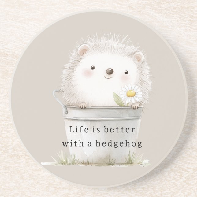 Cocoa Cream Hedgehog Daisy Flower Bucket   Coaster (Front)