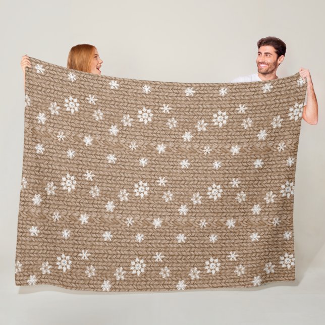 Cocoa Cream Snowflakes Christmas Fleece Blanket (In Situ)