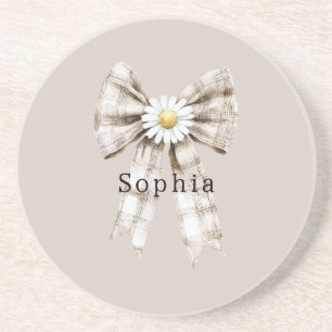 Cocoa Cream White Bow Daisy Flowers   Coaster
