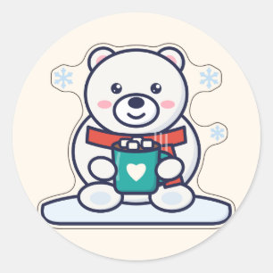 Cocoa Cuddles Arctic Bear with a Mug of Cocoa Classic Round Sticker
