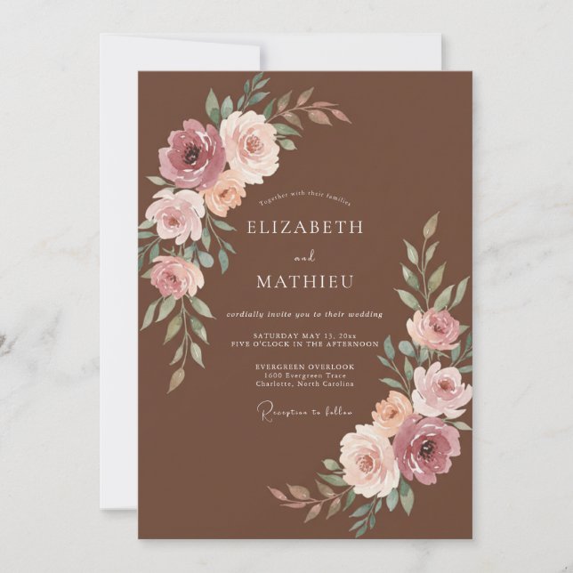 Cocoa Dusty Pink Ranunculus Eucalyptus Wedding Invitation (Front)