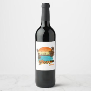 Cocoa Florida Beach Summer Vacation Palm Sunset Wine Label
