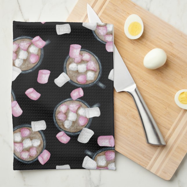 Cocoa marshmallow hot chocolate candy winter black tea towel (Quarter Fold)
