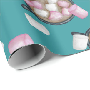 Cocoa marshmallow hot chocolate mug winter teal  wrapping paper