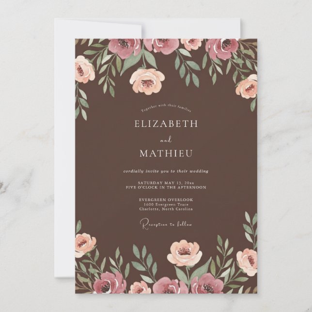 Cocoa Mauve Ranunculus Eucalyptus Wedding Invitation (Front)