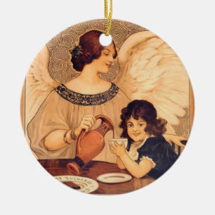 Cocoa Party Candy Angel Vintage Poster Ceramic Tree Decoration