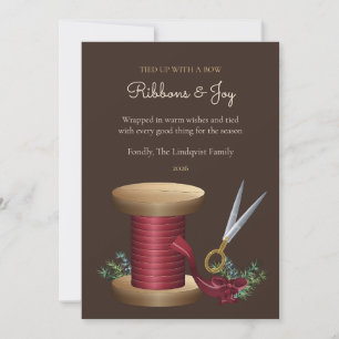 Cocoa Ribbon Spool Family Christmas Card