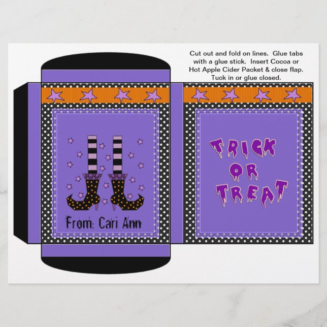 Cocoa, Tea, Cider Packet Halloween Witch Favours Flyer (Front)