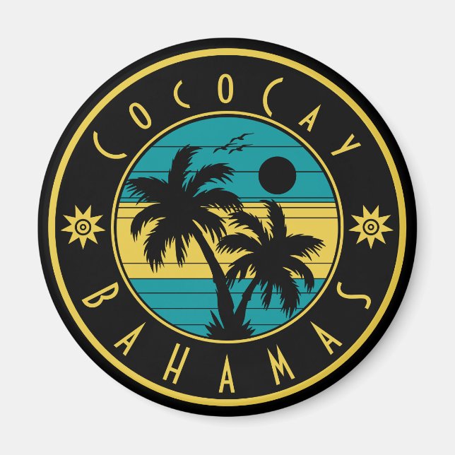 CocoCay Bahamas Islands Retro Palm tree Souvenirs Magnet (Front)