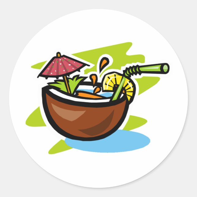 Coconut 2 Tropical Fruit Drink Classic Round Sticker (Front)