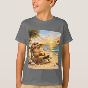 Coconut Beach Capybara   Cute Summer Tropical Desi T-Shirt