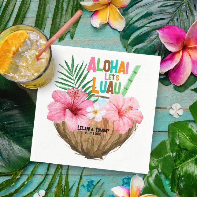 Coconut Cocktail Hawaiian Luau Tropical Party Napkin (Creator Uploaded)