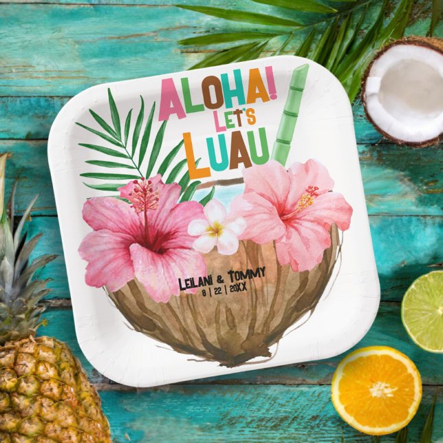 Coconut Cocktail Tropical Luau Couples Shower Paper Plate (Creator Uploaded)