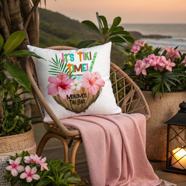 Coconut Cocktail Tropical Tiki Bar  Cushion (Creator Uploaded)