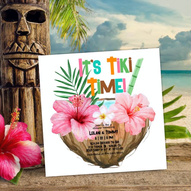 Coconut Cocktail Tropical Tiki Party Shower Invitation (Creator Uploaded)