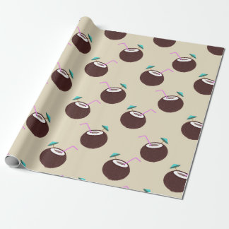 Coconut cocktail with straw pattern - Summer beach Wrapping Paper