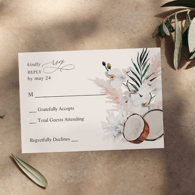 Coconut Coral & White Floral no Meal RSVP Card (Creator Uploaded)