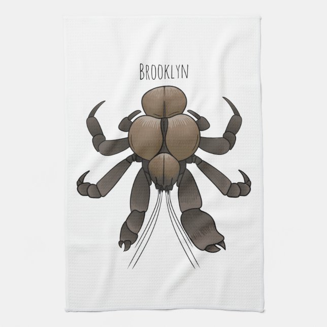Coconut crab cartoon illustration tea towel (Vertical)