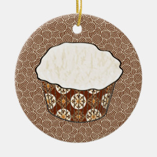 Coconut Cupcake, Japanese Swirl Background Ceramic Tree Decoration