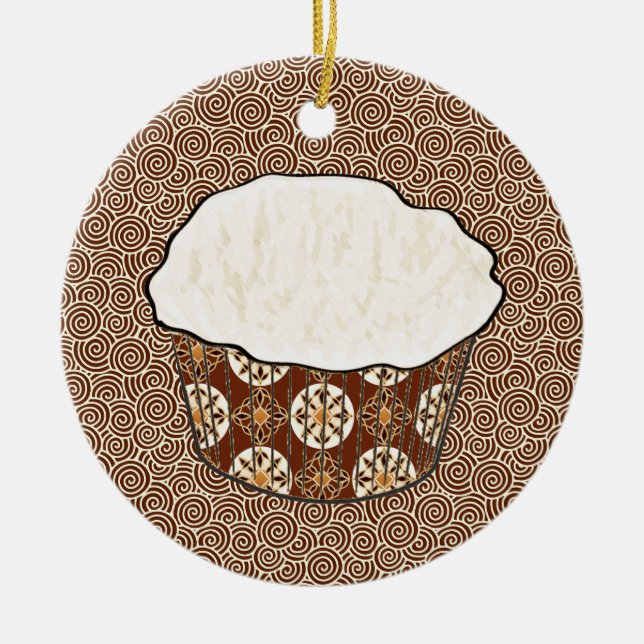 Coconut Cupcake, Japanese Swirl Background Ceramic Tree Decoration (Front)