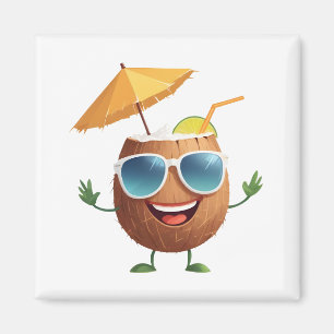 Coconut Fun Cheerful Vacation Tropical Drink Party Magnet