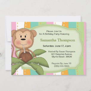 Coconut Monkey  Birthday Invitations