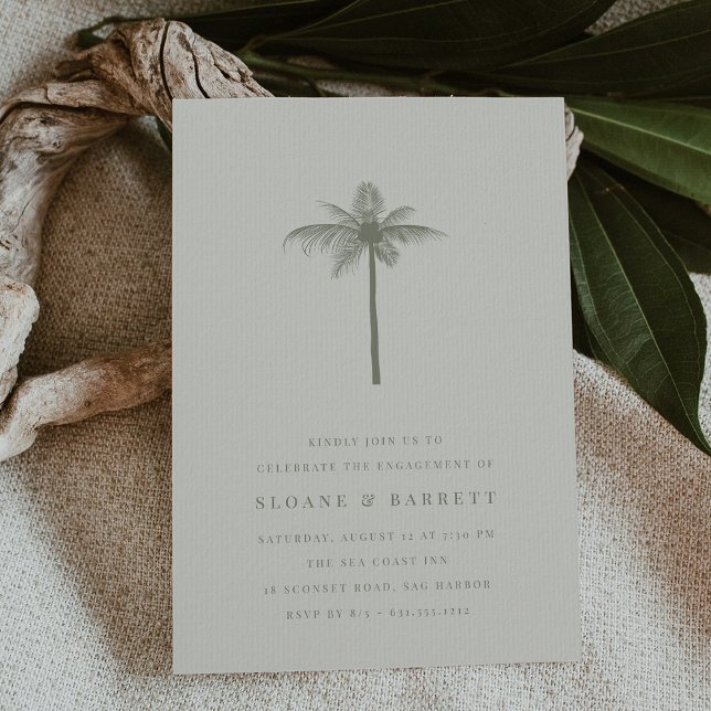 Coconut Palm Engagement Party Invitation (elegant coastal coconut palm engagement party invitation)