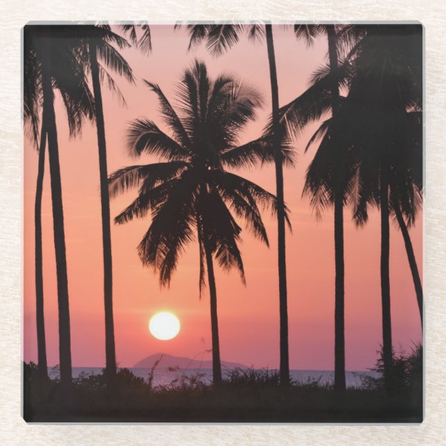 Coconut Palm Tree Landscape Glass Coaster (Front)