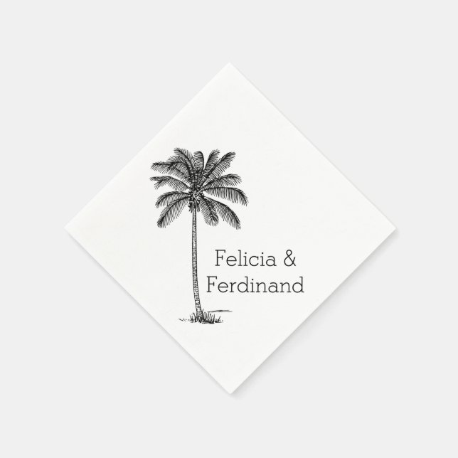 Coconut Palm Tree Line Drawing Napkin (Corner)