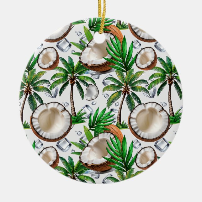 Coconut Palm Tree Tropical Pattern Design  Ceramic Tree Decoration (Front)