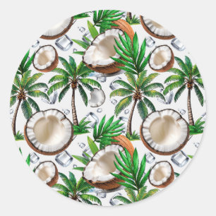 Coconut Palm Tree Tropical Pattern Design  Classic Round Sticker