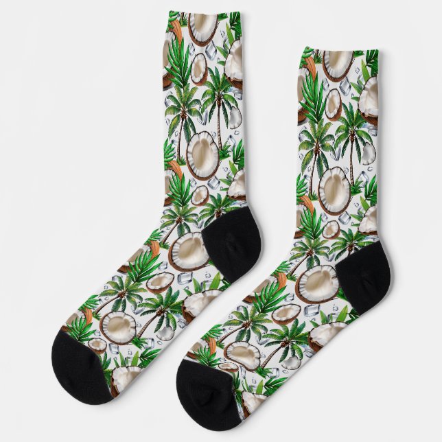 Coconut Palm Tree Tropical Pattern Design  Socks (Left)