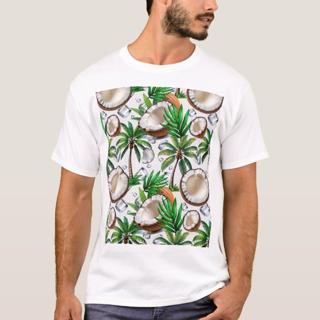 Coconut Palm Tree Tropical Pattern Design  T-Shirt (Front)