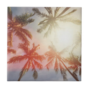 Coconut Palm Trees Against the Sun Tile