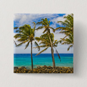 Coconut palm trees (Cocos nucifera) swaying in 15 Cm Square Badge
