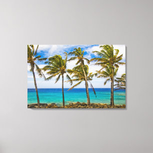 Coconut palm trees (Cocos nucifera) swaying in Canvas Print