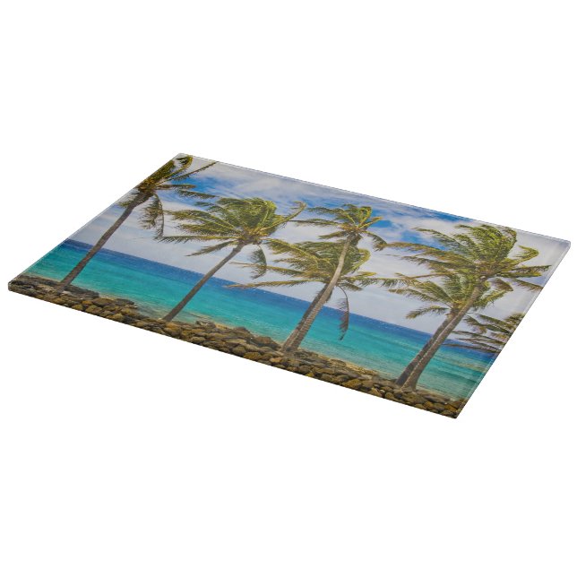 Coconut palm trees (Cocos nucifera) swaying in Cutting Board (Corner)