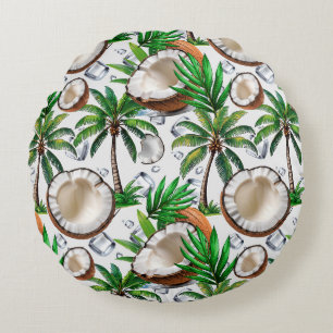 Coconut Palm Trees Tropical Design Round Cushion