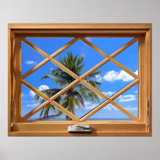 Coconut Tree Tropical Fake, Faux Window Illusion Poster