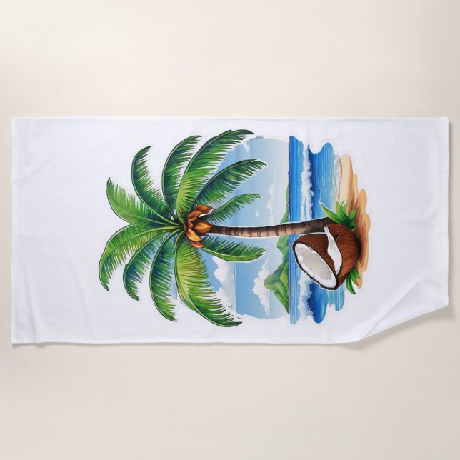Coconut Tree Tropical Island Beach Towel (Front)